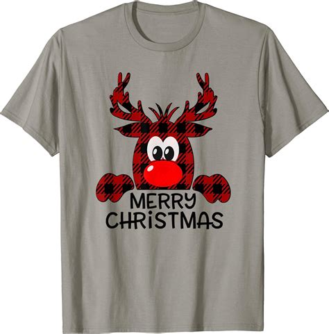 Merry Christmas Reindeer Black And Red Buffalo Plaid T Shirt Amazon