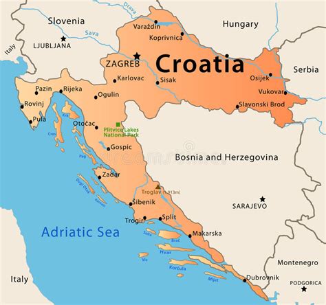 Kroatia har over 1000 øyer og en solrik kyst til adriaterhavet. Kroatien-Karte stock abbildung. Illustration von inseln ...