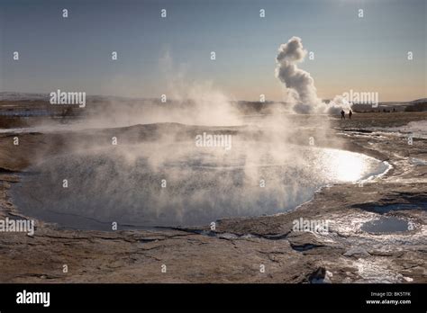 The Great Geyser Geysir Now Dormant 2008 With The More Active