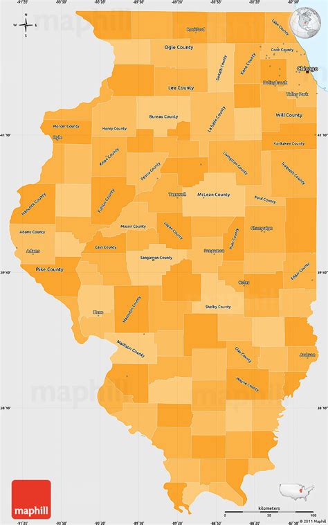 Political Shades Simple Map Of Illinois Single Color Outside