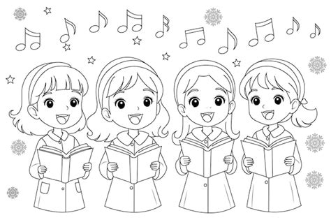 Premium Vector Coloring Page A Group Of Children Singing Christmas Carols