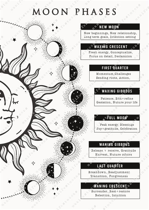 Phases Of The Moon Grimoire Page Lunar Calendar Book Of Etsy In