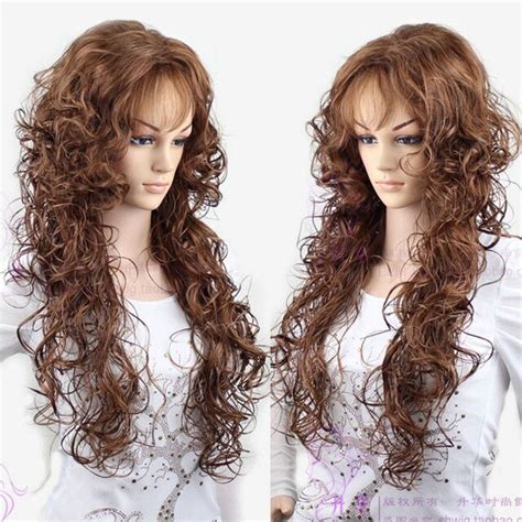 Womens Lady Long Brown Weave Hair Curly Full Wigswig Cosplay Costume Party On