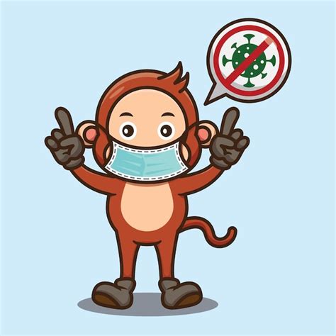 Premium Vector Cute Monkey Wearing Face Mask Anti Virus Design