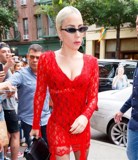Lady Gaga Wears A Red Outfit With 10 Inch Heels On June 27 2018 In New