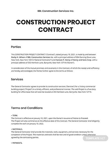 17 Construction Contract Word Templates Free Downloads