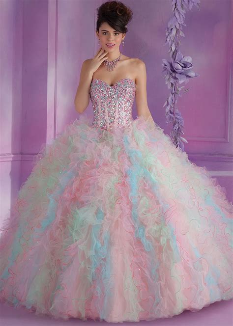 Blush Pink Rainbow Ball Gown Quinceanera Dresses For 15 Years Debutante