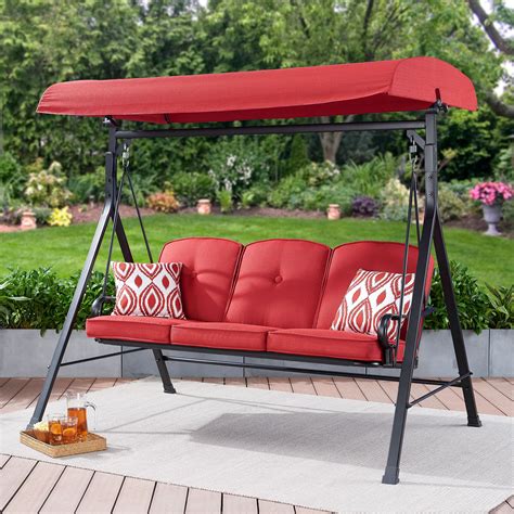 Mainstays Carson Creek Outdoor 3 Seat Porch Swing With Canopy Red Patio Swing