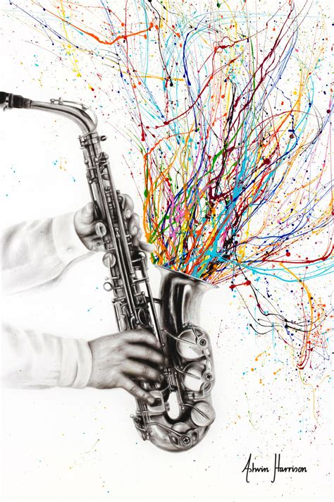 The Jazz Saxophone Ashvin Harrison Acrylic Charcoal On Canvas