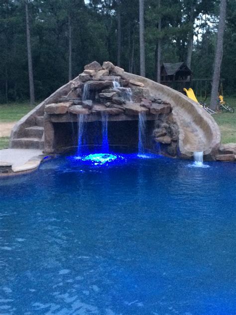 Any pond design works if you have clean water. Inground swimming pool/slide/grotto/LED Lights | Pools ...