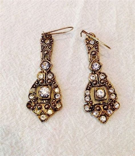 Vintage 1980s Art Deco Rhinestone Dangle Earrings Costume Jewelry