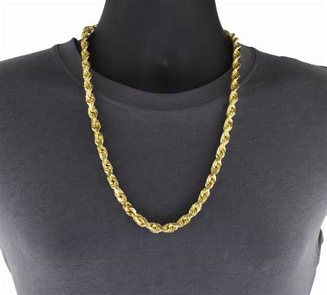 10k Real Yellow Gold Solid Wide 10mm Diamond Cut Rope Chain Necklace