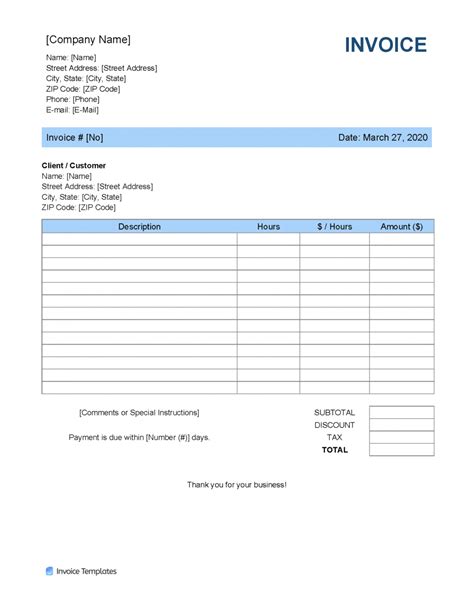 Printable Blank Invoice Template Free