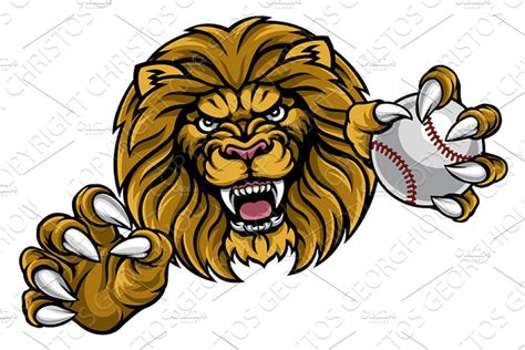 Lion Baseball Ball Sports Mascot Pre Designed Illustrator Graphics