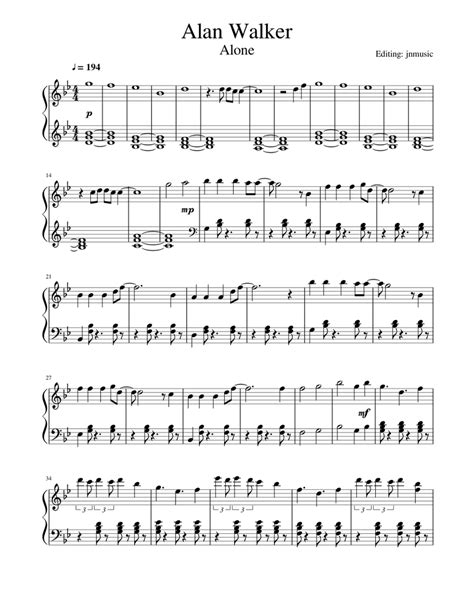 Alan Walker Alone Piano Sheet Music For Piano Solo