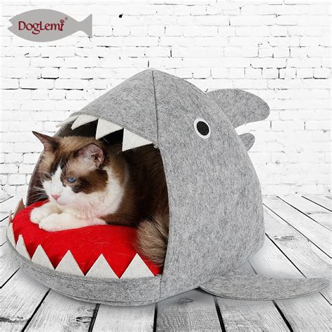 Shark Design Cat Bed Cave Shark Pet House With Removable Cushion Mat