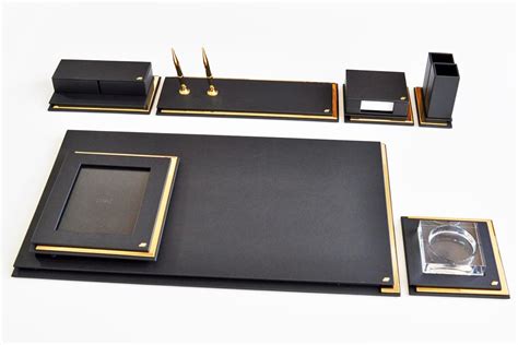Leather Gold Plated Deskset Luxury Leather Desk Set Genuine Etsy
