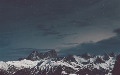 Download 3840x2400 Wallpaper Snow Mountains Night Starry Sky 4k