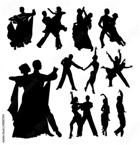 Dancing Couples Set Of Black Vector Outlines 스톡 이미지 로열티프리 벡터 파일