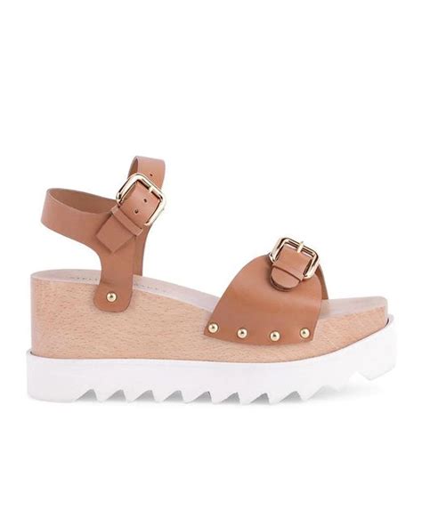 Stella Mccartney Elyse Platform Wedge Sandals Brown In Pink Lyst