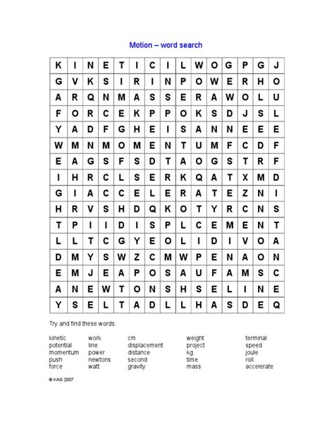 Motion And Force Word Search
