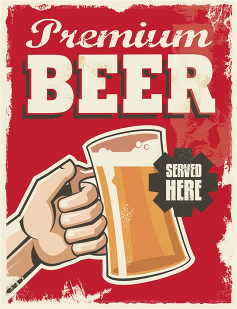 Vintage Retro Beer Poster Vector Design Sign Premium Beer With