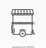 Cart Vector Stall Coloring Kiosk Mobile Market Thin Retail Line Street Icon Template sketch template