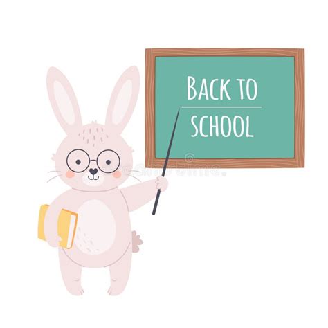 Cute Rabbit Teacher Standing Near School Board Back To School Animals