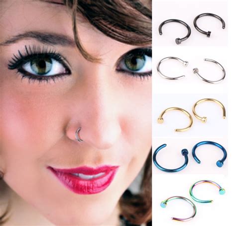 1000pcs Medical Steel Nose Hoop Nose Rings Body Piercing Jewelry 20 Gauge Steel Rainbow C Shape