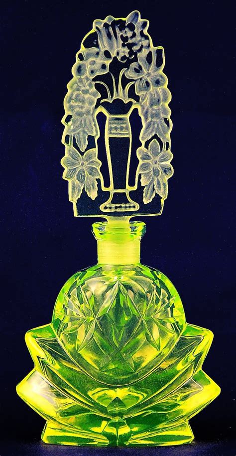 Bohemian Czech Art Deco Uranium Lotus Perfume Bottle Signed Pesnicak Ebay Perfume Bottles