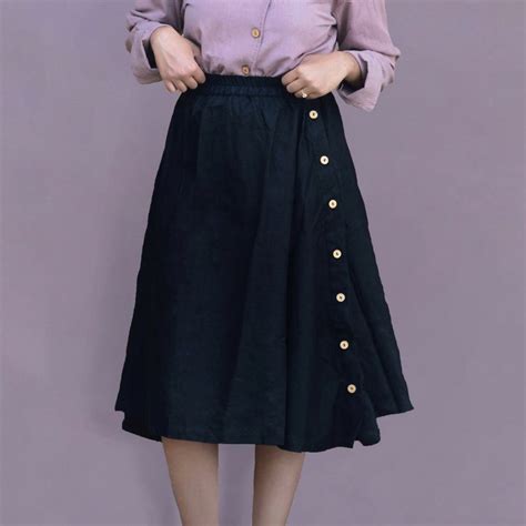 High Waisted Button Down Linen Skirt Long Linen Skirt Side Etsy