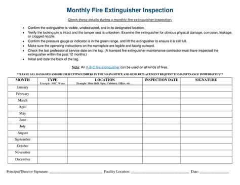 Printable Monthly Fire Extinguisher Inspection Form Printable Word My