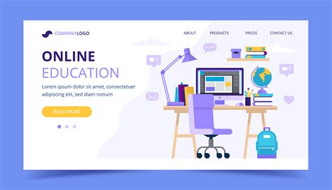 Online Education Landing Page With A Student Desk 677505 Vector Art At