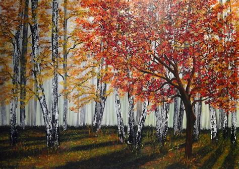 Wie ist die stimmung an diesen besonderen tagen. roter Herbstwald - Park, Modern art, Farben, Büro von Karin Haase bei KunstNet