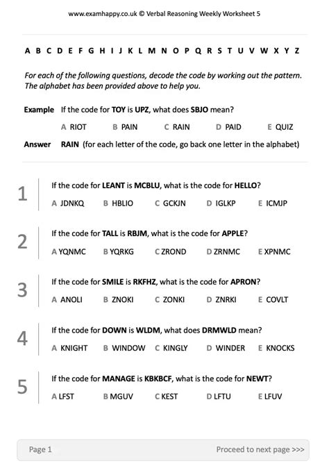 Free 11 Verbal Reasoning Worksheets Exam Happy