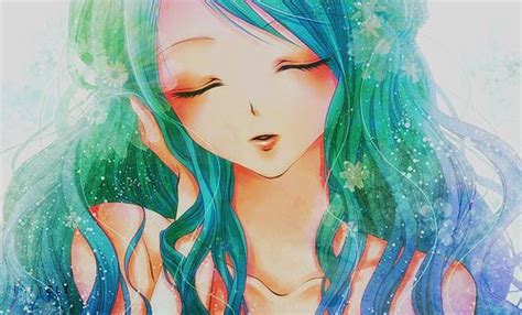 Sea Mermaid Hair Teal Blue Anime Girl Anime Mermaids Pinterest