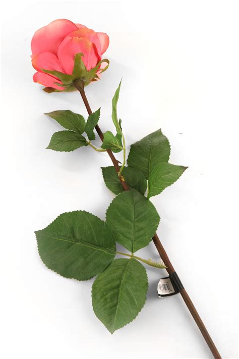artificial 72cm single stem fully open coral pink rose artplants