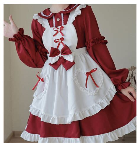 Maid Dress Long Sleeved Red Cosplay Dress Maid Dress Etsy