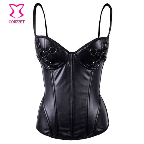 black leather overbust push up corset bustier and shorts sexy gothic set punk corsetto steampunk
