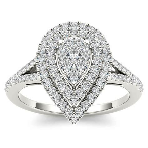 Genuine 14k White Gold 051 Ct Diamond Pear Shaped Engagement Ring