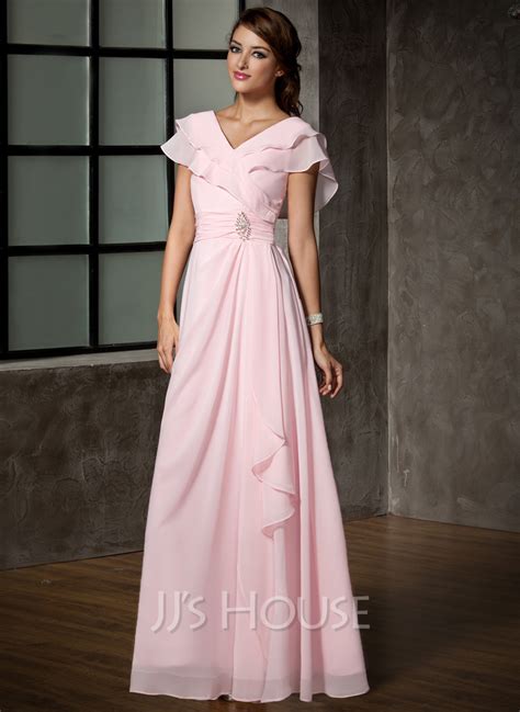 A Line V Neck Floor Length Chiffon Mother Of The Bride Dress With