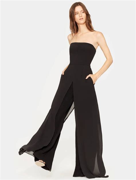 halston heritage chiffon overlay strapless jumpsuit black 12 looks vestidos moda