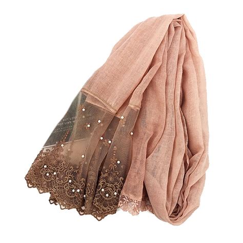 bohowaii long 180cm turban hijab scarf cotton headscarf winter droplets pearl lace jersey hijabs