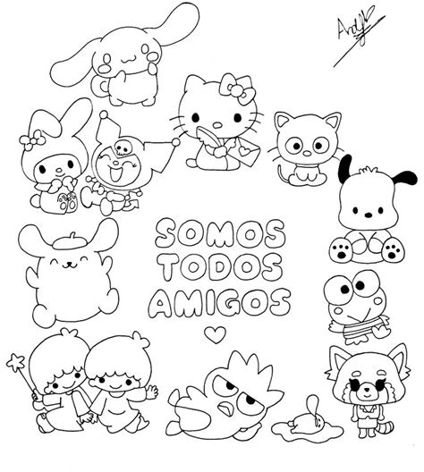 Hello Kitty Y Sus Amigos Para Colorear Pegatinas Bonitas Dibujos