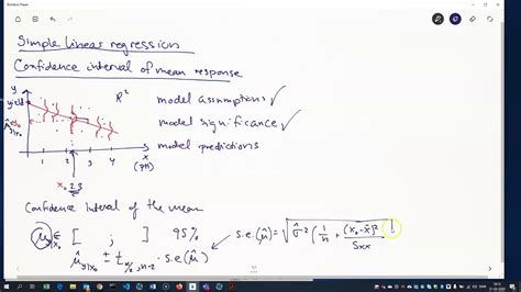 Simple Linear Regression Confidence Interval Of Mean Response Youtube