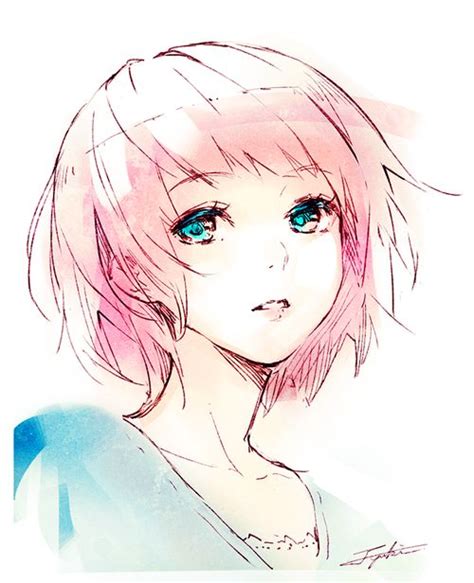 Cute Girl Pink Girl Water Colour Effect Anime