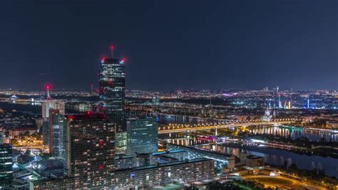 Aerial Panoramic View Over Vienna City With Donau City Skyscrapers
