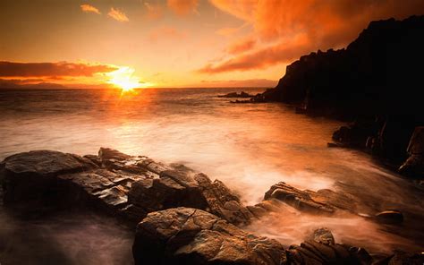 Hd Wallpaper Nature Landscape Water Sea Clouds Sunset Rock