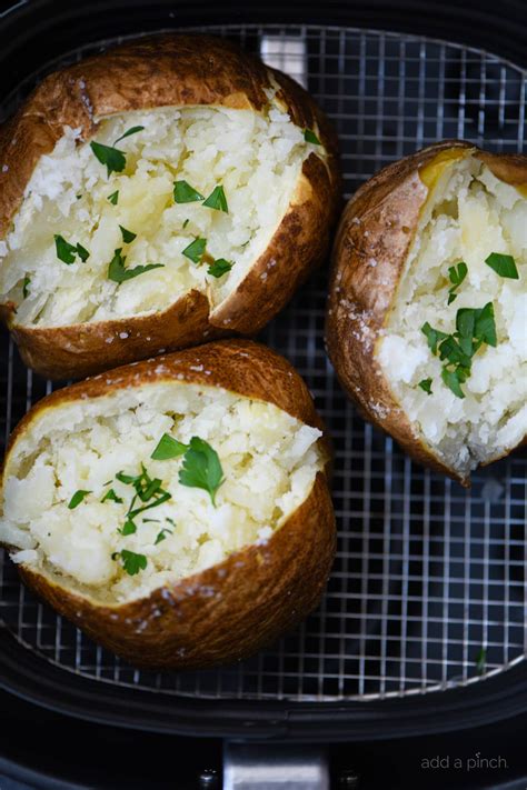 There's room on the tray and i love the way the potatoes are crispy on top, and the underside absorbs for a really quick salad, try a rocket parmesan salad, pictured above. Air Fryer Baked Potato Recipe - Add a Pinch