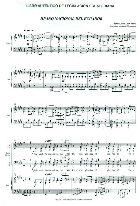 Himno Nacional Del Ecuador Notas Musicales Para Piano Brainlylat